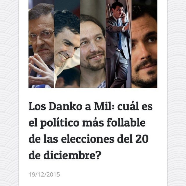 Titular: «Los Danko a Mil: cuál es el político más follable de las elecciones del 20 de diciembre?»