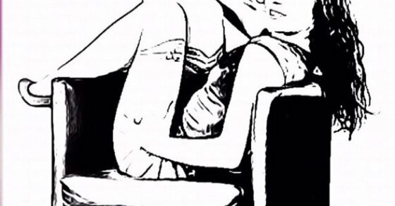 Ilustración en blanco y negro de una mujer recostada en un sillón con las piernas en alto y la cita «Una mujer libre es justo lo contrario de una mujer fácil». Simone de Beauvoir