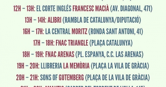 Roser Amills firma ejemplares de su novela el 23 de abril, Sant Jordi, en distintos stands de librerias de Sant Jordi