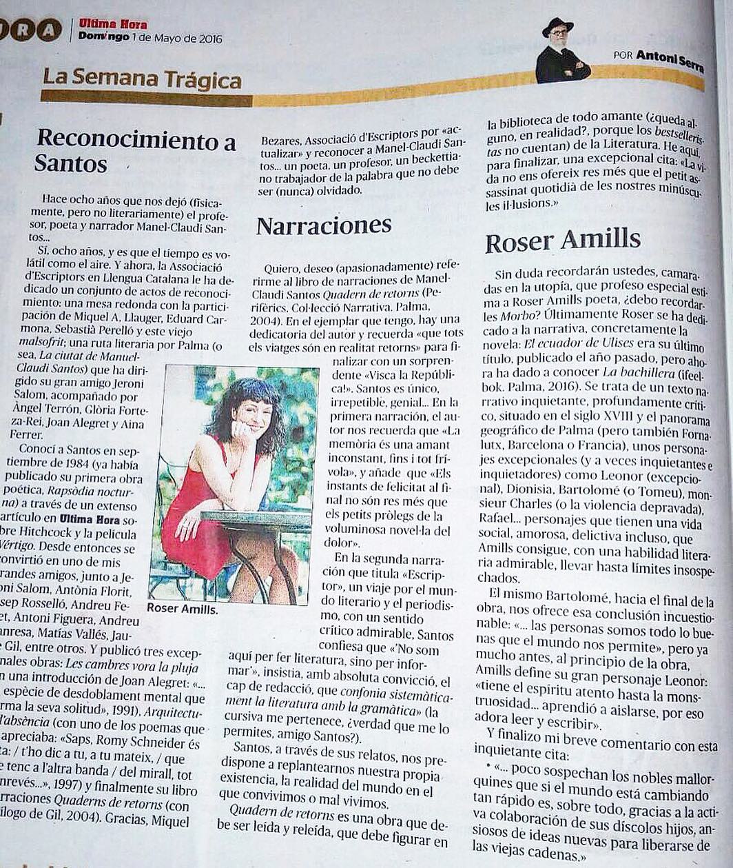 Antoni Serra escriu sobre Roser Amills
