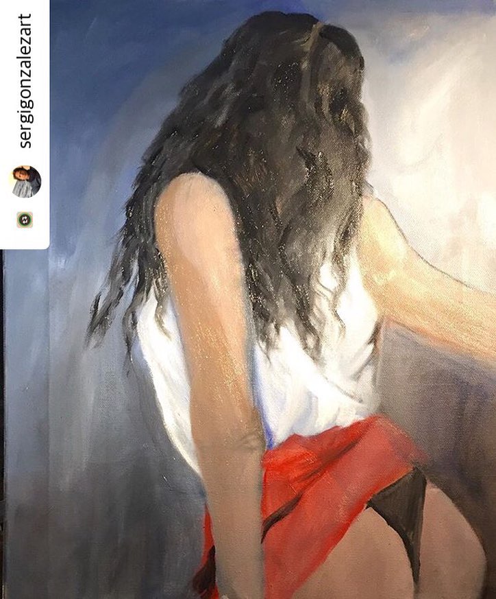 oleo de roser amills dibujada a partir de una foto