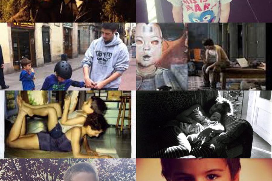 Roser amills con sus dos hijos, collage