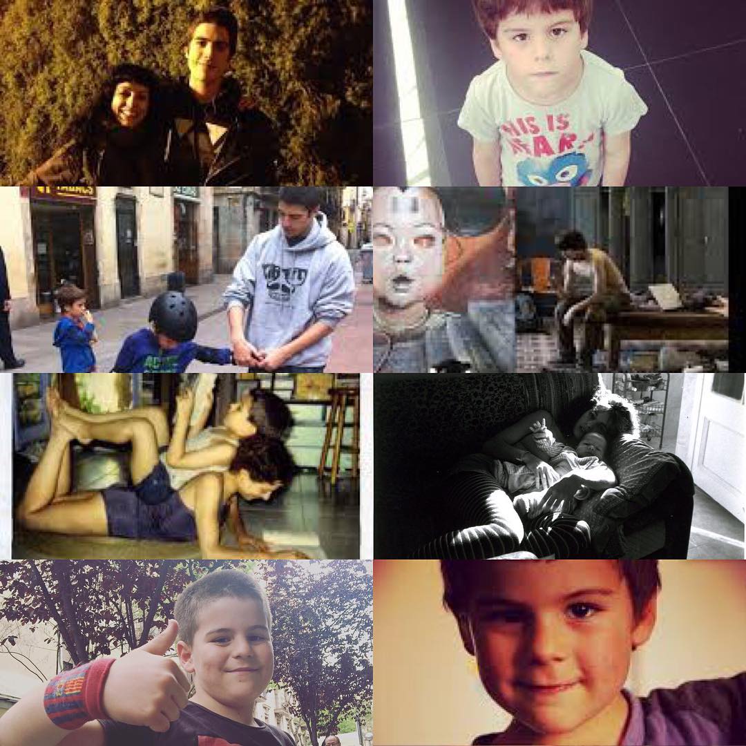 Roser amills con sus dos hijos, collage