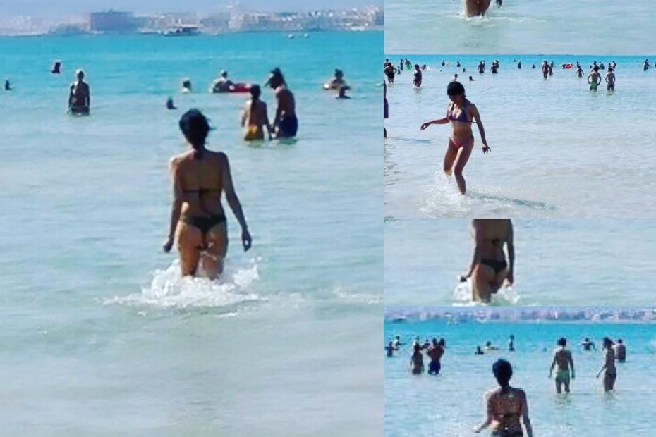 Roser Amills en la playa con bikini de la marca Santa Braguita