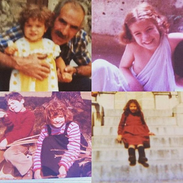 Roser Amills de niña, con el abuelo paterno de Bagà, Josep Amills, minero