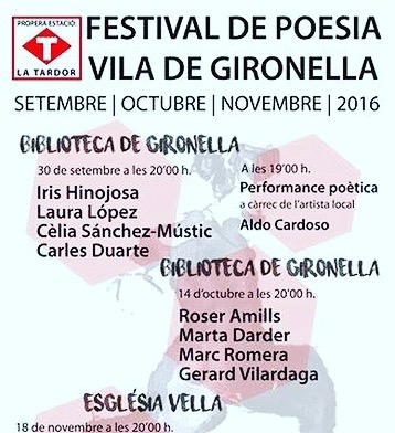 El 14 d'octubre recito. A les 20'00 h. Biblioteca de Gironella. II festival de poesia de Gironella