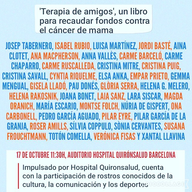 Participo en #terapiadeamigos contra el #cancerdemama y lo presentamos el lunes!!