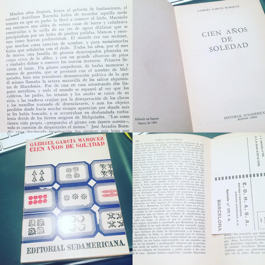 Mi biblioteca es así de mágica. Un día os cuento cómo llegó, hace más de 20 años, esta 1å edición española de #cienañosdesoledad