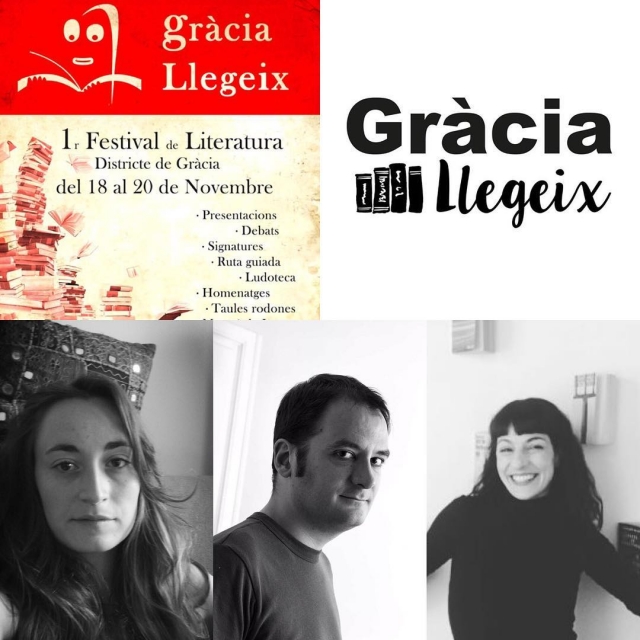Roser Amills, Francesc Miralles, Teresa Roig al festival gracia llegeix de la biblioteca jaume fuster