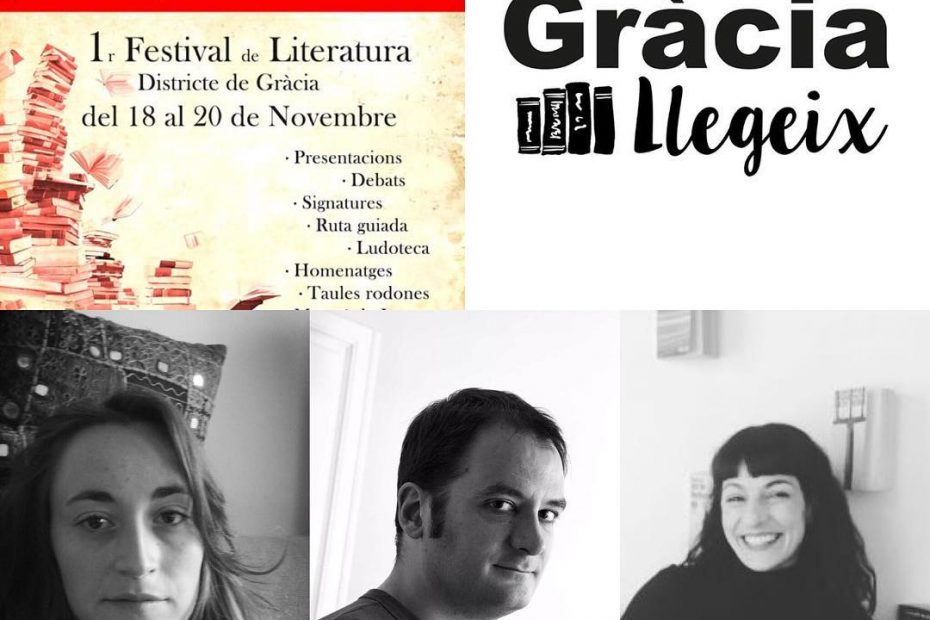 Roser Amills, Francesc Miralles, Teresa Roig al festival gracia llegeix de la biblioteca jaume fuster