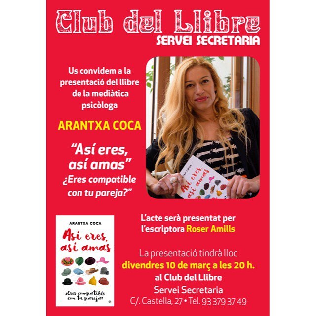 Dia 10 tenim una cita amb Arantxa Coca ;)) Club del Llibre Servei de Secretaria . Carrer Castella, 27-30 El Prat de Llobregat (Barcelona)