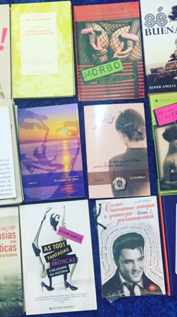 Selección de libros de Roser Amills, con sus novelas y antologías