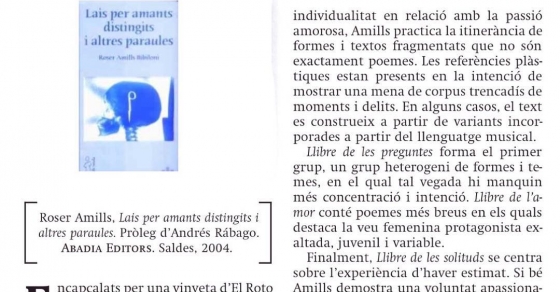 ressenya del poemari lais per amants distingits de roser amills
