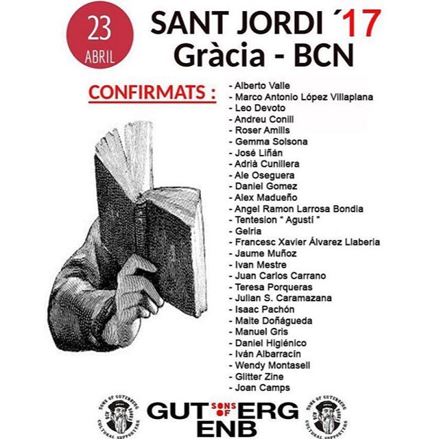 Gracias a @sonsofgutenberg el 23 de abril la fiesta estará en la plaza de la Vila de Gràcia. Nos vemos de 16 a 18h