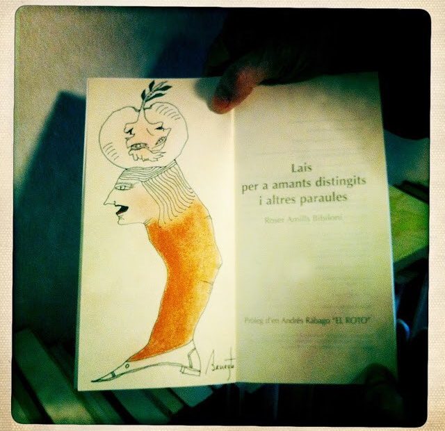 antonio beneyto dibuja un ex libris en un poemario de roser amills