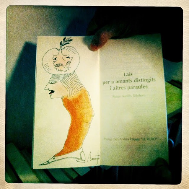 antonio beneyto dibuja un ex libris en un poemario de roser amills