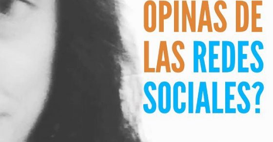 Medio rostro de Roser Amills en blanco y negro junto al texto «¿Qué opinas de las redes sociales?» en letras naranjas y azules