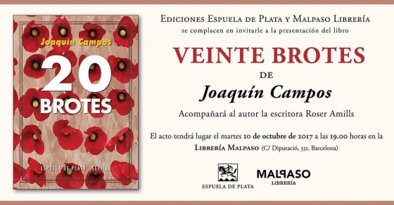 Mañana martes, a las 19 h., presentaremos Veinte brotes de #JoaquinCampos en la @Malpaso.libreria Venid! - Roser Amills, escritora mallorquina
