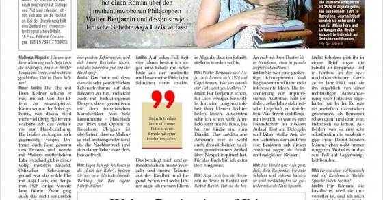 Entrevista a Roser Amills en alemán en Mallorca Magazin sobre Asja Lacis y Walter Benjamin - Roser Amills, escritora mallorquina