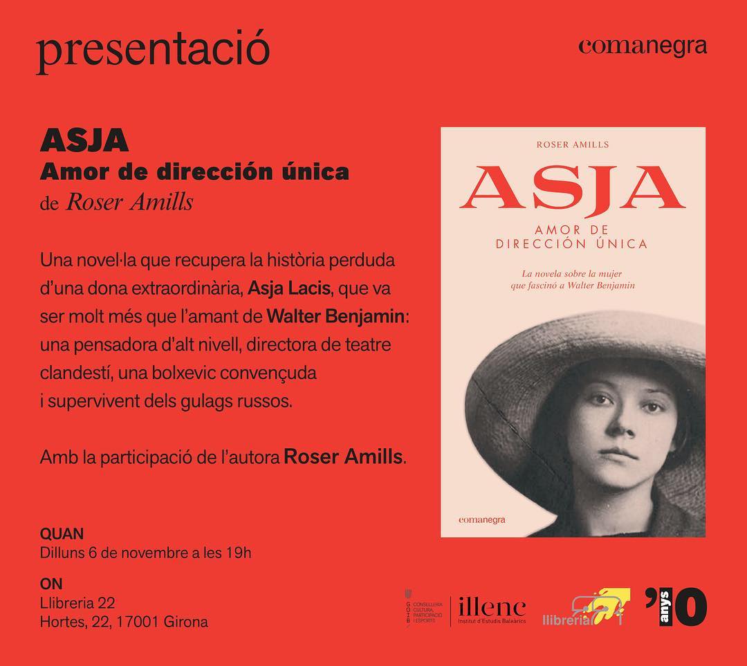 GIRONA: aquest dilluns 6, a les 19h, seré a la Llibreria 22 amb Asja Lacis & Walter Benjamin . Asja Lacis & Walter Benjamin #comanegra #mallorquina #algaida #llibres #libro #books #bookshop #libreria #llibreria #bestseller #leermola #leeressexy #lecturas #booklover #bookstagram #cultura #regalalibros #regalallibres #novela #guerramundial #revolucionrusa