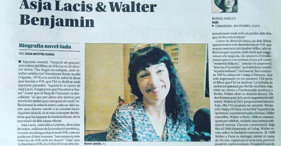 roser amills en el suplemento Bellver de diario de mallorca, reseña de su novela sobre asja lacis y walter benjamin