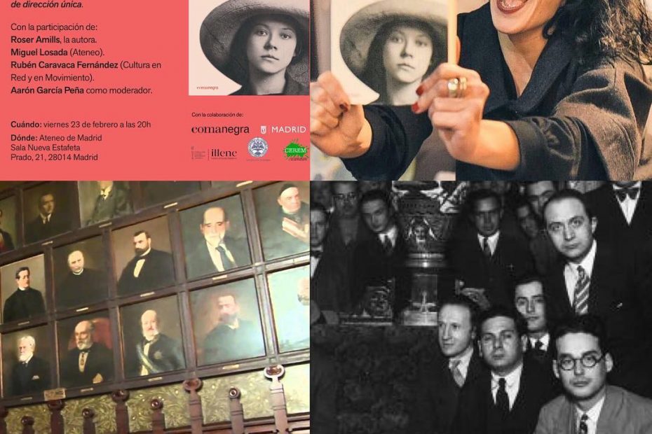 Ateneo de madrid, conferencia «Vida y obra de ASJA LACIS», a cargo de Roser Amills. Presentan: Miguel Losada y Ruben Caravaca. Preside Aaron Garcia Peña. Sala Nueva Estafeta