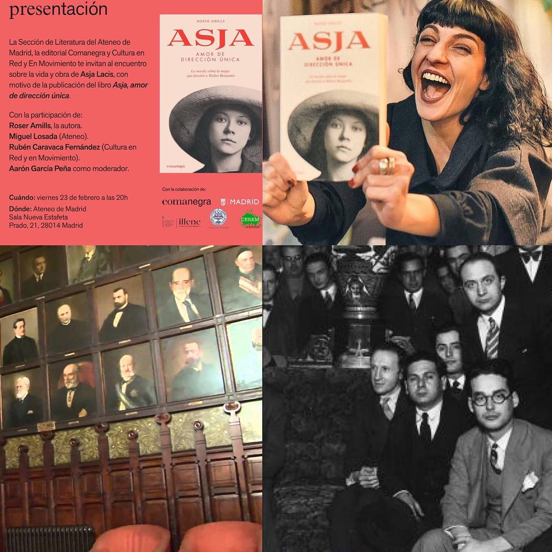 Ateneo de madrid, conferencia «Vida y obra de ASJA LACIS», a cargo de Roser Amills. Presentan: Miguel Losada y Rubén Caravaca. Preside Aarón García Peña. Sala Nueva Estafeta