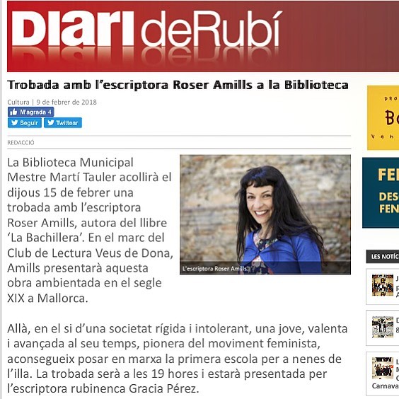 Gracia Perez presenta l’escriptora Roser Amills a la Biblioteca de Rubi Mestre Marti tauler