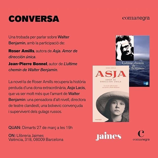 AVUI: presentació de la novel·la "Asja. Amor de dirección única". Una conversa sobre Walter Benjamin i Asja Lacis amb el gran Jean-Pierre Bonnel
