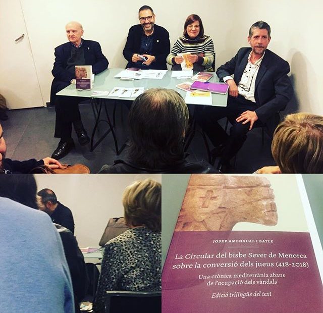 Josep Amengual, na Josefina Salord, en Francesc Rotger i en Manel Forcano avui a la Llibreria del Call