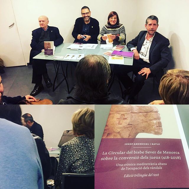 Josep Amengual, na Josefina Salord, en Francesc Rotger i en Manel Forcano avui a la Llibreria del Call