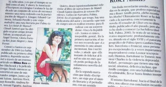 Antoni Serra reseña la novela de roser amills en el diario ultima hora