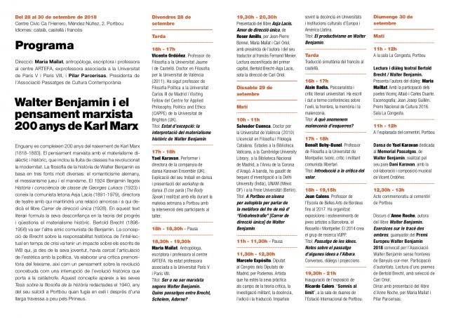 Escola d'Estiu walter benjamin 2018 actes programats
