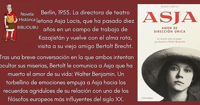 Cartel de la Biblioteca de la Universidad de Burgos con la sinopsis de Asja, la novela de Roser Amills, y su portada
