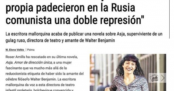 La novela sobre Asja Lacis de Roser Amills en el diario de mallorca