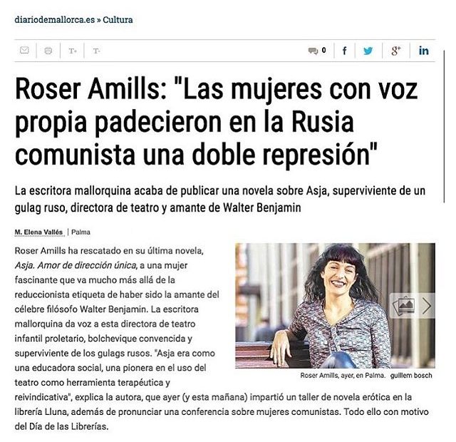 La novela sobre Asja Lacis de Roser Amills en el diario de mallorca