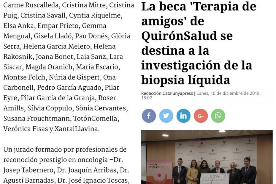 Roser Amills, Terapia d’Amics, Belén Marron, Carme Barceló, El Corte Inglés, Jordi Romañach, Quirónsalud, Catalunya Press