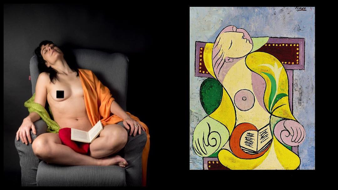 Hago de modelo para La Lecture (Pablo Picasso, enero 1932) y La Lectura (Raimon Moreno, enero 2019) en el 87 aniversario de que Marie-Thérèse Walter se durmiera con un libro sobre su regazo