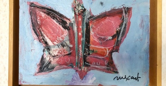 Roser Amills entrevisto varias veces a Jaume Muxart en Sant Cugat, entre 1995 y 2003, gracias a Canals Galeria. Tardes de conversacion en su estudio y esta mariposa