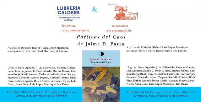 Cartel Antologia Poeticas Del Caos De Jaime Parra 2019