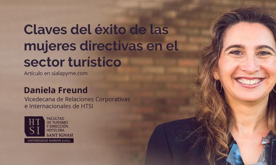 Gráfico «Claves del éxito de las mujeres directivas en el sector turístico» con la foto de Daniela Freund