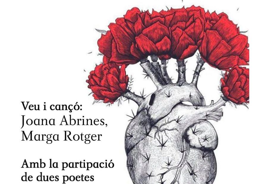 Cartel de «Som tantíssimes», concierto poético sobre Maria Antònia Salvà, con un corazón del que brotan claveles