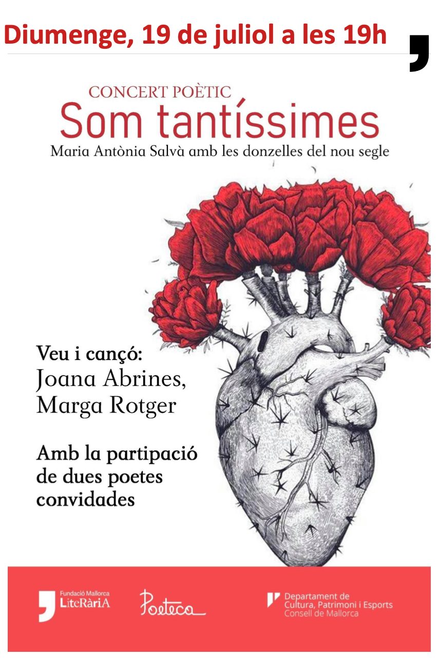 Cartel de «Som tantíssimes», concierto poético sobre Maria Antònia Salvà, con un corazón del que brotan claveles