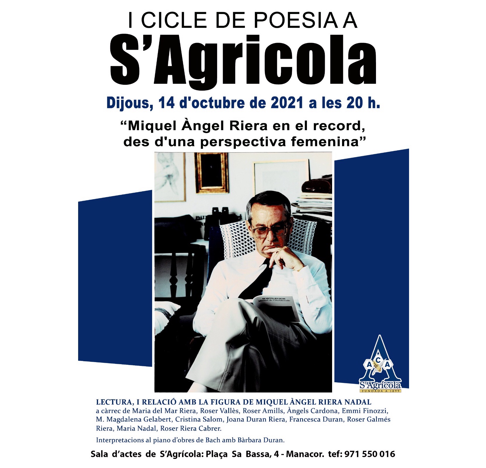 Recital en homenatge a Miquel Angel Riera, amb Roser Amills, a s'Agricola de Manacor
