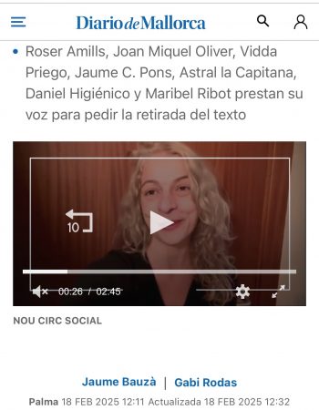 Captura de Diario de Mallorca: Roser Amills, Joan Miquel Oliver y otros artistas contra la ordenanza cívica de Palma