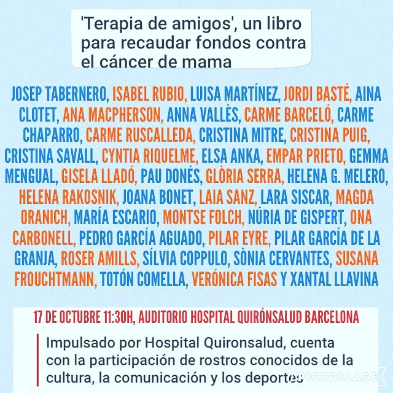 Terapia de amigos, antologia contra el cancer que incluye a Roser Amills