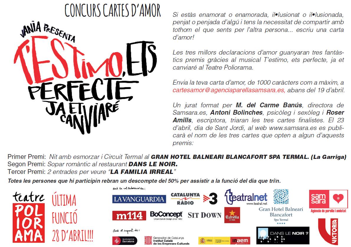 Cartel del concurso Cartes d'amor del Teatre Poliorama, con Roser Amills en el jurado