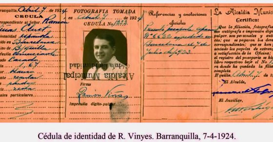 cédula de identidad de ramon vinyes i cluet