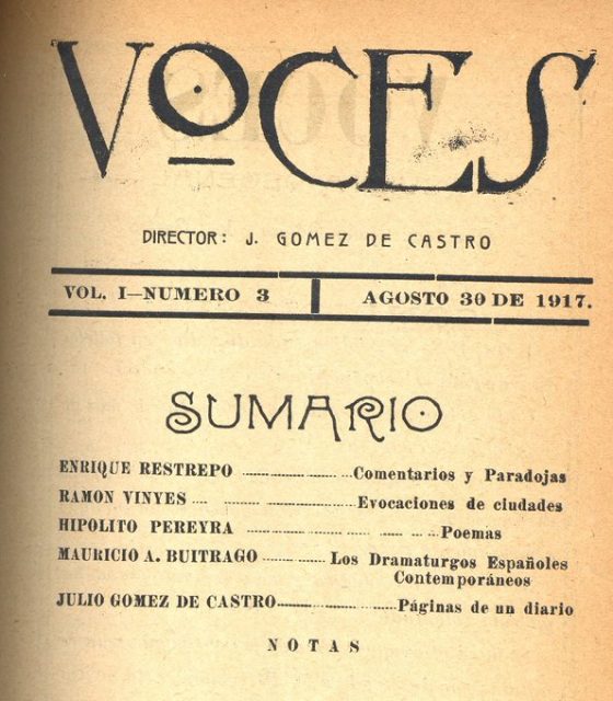 Portada de la revista Voces de Barranquilla, agosto de 1917