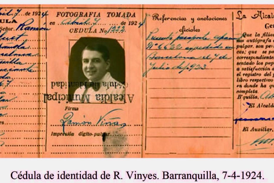 Ramon Vinyes I Cluet Pasaporte Barranquilla